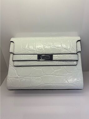 Lee Radziwill White Croc-Embossed Leather Shoulder Bag